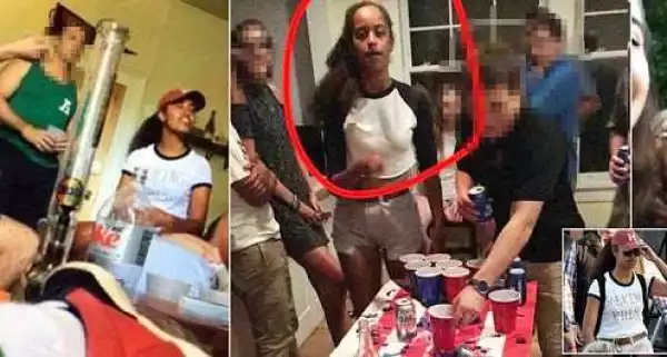 Malia Obama surrounded by cups and bottles of alcohol at a party